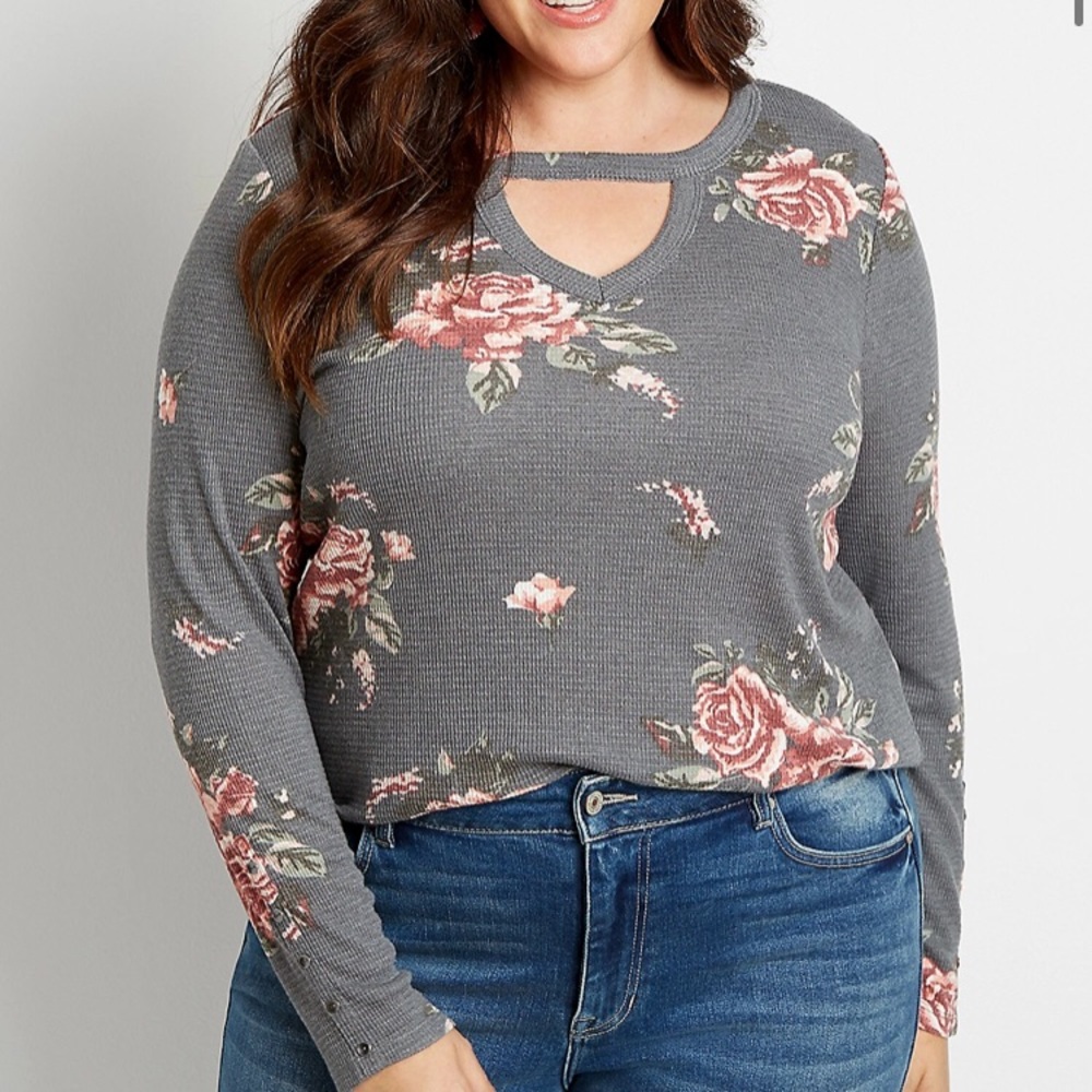 New plus size 2x maurices gray pink floral top